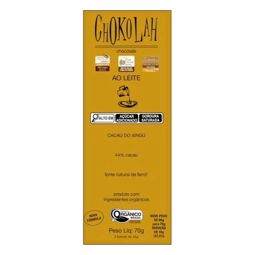 Chocolate ao Leite 44% Cacau com Açúcar Demerara Orgânico CHoKolaH 70g