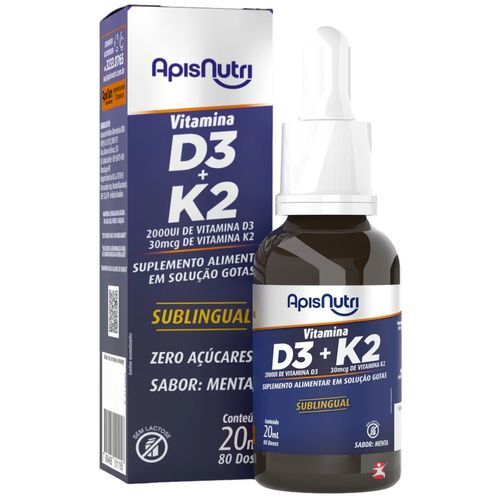 VITAMINA D3 + VITAMINA K2 GOTAS 80 DOSES POR FRASCO MENTA 20ML - APISNUTRI