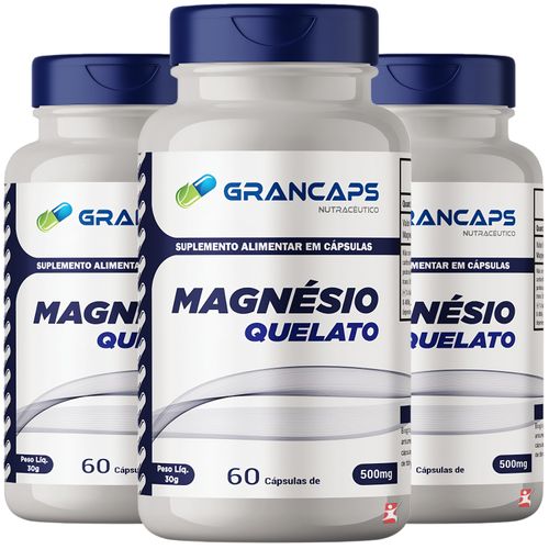 KIT 3 MAGNÉSIO QUELATO 100% PURO SUPER MINERAL TOTAL 180 CÁPSULAS - GRANCAPS