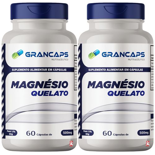 KIT COM 2 MAGNÉSIO QUELATO 100% PURO SUPER MINERAL 60 CAPS CADA FRASCO TOTAL 120 CAPS - GRANCAPS KIT COM 2 MAGNÉSIO QUELATO 100% PURO SUPER MINERAL 60 CAPS CADA FRASCO TOTAL 120 CAPS - GRANCAPS