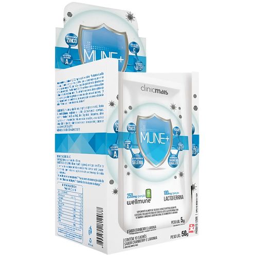 MUNE + WELLMUNE LACTOFERRINA BETAGLUCANA + VITAMINAS + MINERAIS 10 SACHÊS CRANBERRY E LARANJA - CLINICMAIS