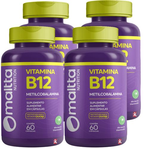 KIT 4 VITAMINA B12 METILCOBALAMINA ALTO TEOR 1 CÁPSULA AO DIA 60 CÁP VEGETARIANAS CADA – TOTAL: 240 – MALTTA NUTRITION