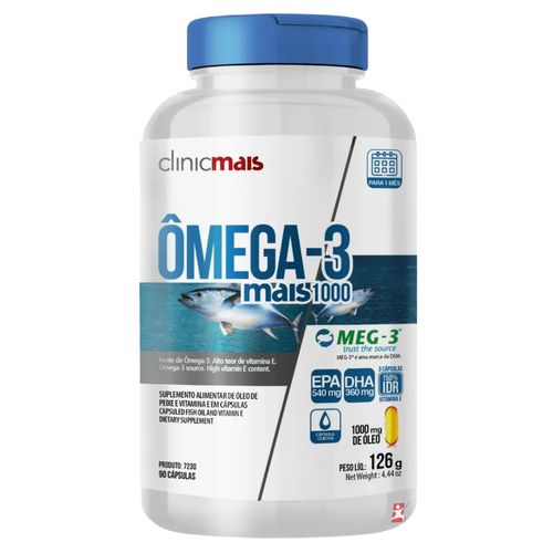 OMEGA 3 MAIS 1000 - ÓLEO DE PEIXE + VITAMINA E 90 CAPSULAS 1000MG - CLINICMAIS OMEGA 3 MAIS 1000 - ÓLEO DE PEIXE + VITAMINA E 90 CAPSULAS 1000MG - CLINICMAIS