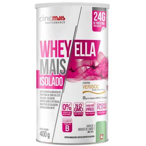 WHEY ELLA MAIS ISOLADO + COLÁGENO VERISOL 24G DE PROTEÍNA POR DOSE MOUSSE DE LIMÃO 400G CLINICMAIS
