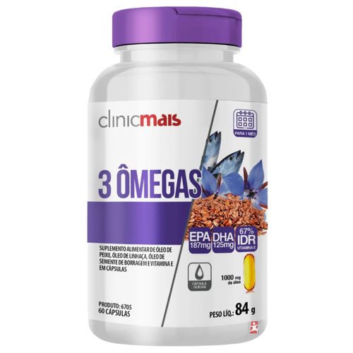 3 ÔMEGAS - ÓLEO DE PEIXE + ÓLEO DE LINHAÇA + ÓLEO DE BORRAGEM 60 CAPSULAS - CLINICMAIS 3 ÔMEGAS - ÓLEO DE PEIXE + ÓLEO DE LINHAÇA + ÓLEO DE BORRAGEM 60 CAPSULAS - CLINICMAIS