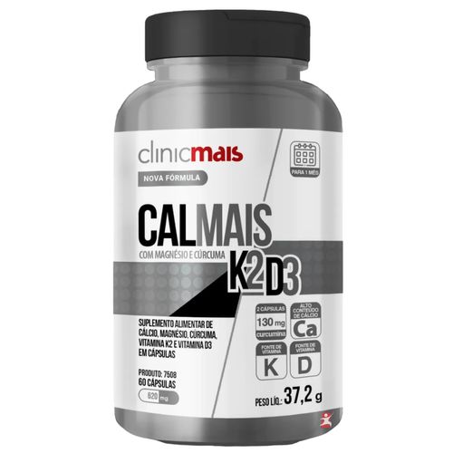 CALMAIS CÁLCIO + MAGNÉSIO + K2 + D3 + CURCUMA 60 CAPSULAS - CLINICMAIS