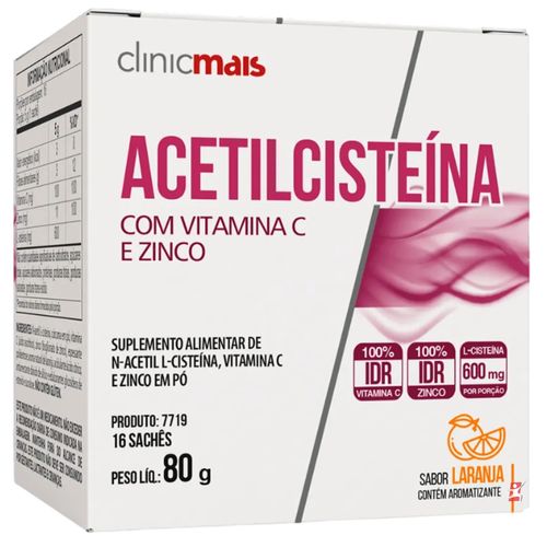 ACETILCISTEINA 600MG + VIT. C + ZINCO - LARANJA 16 SACHÊS - CLINICMAIS ACETILCISTEINA 600MG + VIT. C + ZINCO - LARANJA 16 SACHÊS - CLINICMAIS