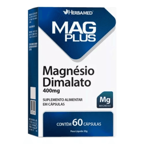 Mag Plus Magnésio Dimalato 400mg C/60 Cápsulas - Herbamed Mag Plus Magnésio Dimalato 400mg C/60 Cápsulas - Herbamed
