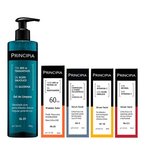 Kit-Principia-Gel-De-Limpeza-Gl-01-350g--Serum-AH-2-30ml--Serum-VC-10-30ml--Serum-Rn-03-30ml--Protetor-Solar-FPS-60-PS-01-40ml Kit-Principia-Gel-De-Limpeza-Gl-01-350g--Serum-AH-2-30ml--Serum-VC-10-30ml--Serum-Rn-03-30ml--Protetor-Solar-FPS-60-PS-01-40ml