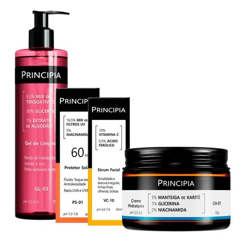 Kit-Principia-Gel-de-Limpeza-GL-03-350ml--Serum-VC-10-30ml--Hidratante-CH-01-50g--Protetor-Solar-FPS-60-PS-01-40ml Kit-Principia-Gel-de-Limpeza-GL-03-350ml--Serum-VC-10-30ml--Hidratante-CH-01-50g--Protetor-Solar-FPS-60-PS-01-40ml