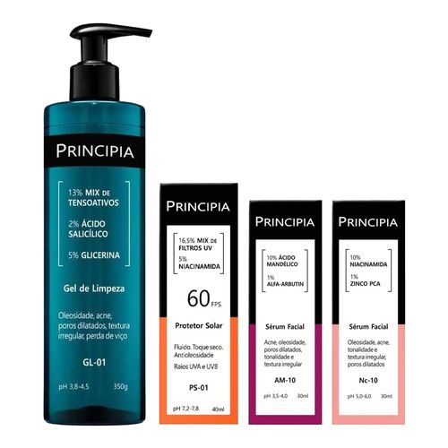 Kit-Principia-Gel-De-Limpeza-Gl-01-350g--Serum-Nc-10-30ml--Serum-AM-10-30ml--Protetor-Solar-FPS-60-PS-01-40ml