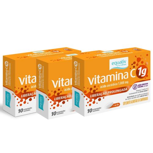 Kit 3 Vitamina C 1g Liberação Prolongada 10 Comp Equaliv Sem Sabor