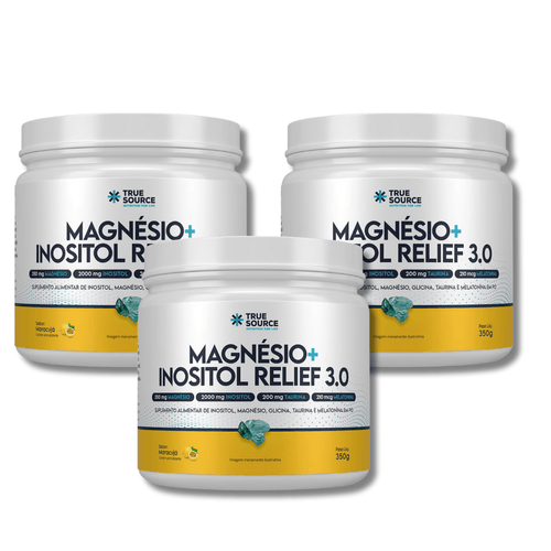 KIT 3 Magnésio+Inositol Relief 3.0 Maracujá 350g TrueSource KIT 3 Magnésio+Inositol Relief 3.0 Maracujá 350g TrueSource