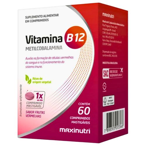 Vitamina B12 Metilcobalamina Sublingual Mastigáveis 60Cp Frutas Vermelhas preço