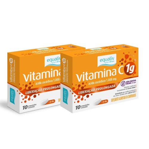 Kit 2 Vitamina C 1g Liberação Prolongada 10 Comp Equaliv Sem Sabor