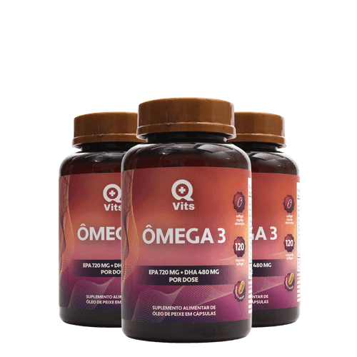 Kit Ômega 3 1000mg Concentrado EPA 720mg DHA 480mg QMaisVits 360 Cápsulas Softgel