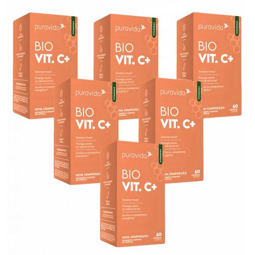 6x Bio Vit C+ Puravida - 60 Cápsulas - Vitamina C Sem Sabor 6x Bio Vit C+ Puravida - 60 Cápsulas - Vitamina C Sem Sabor