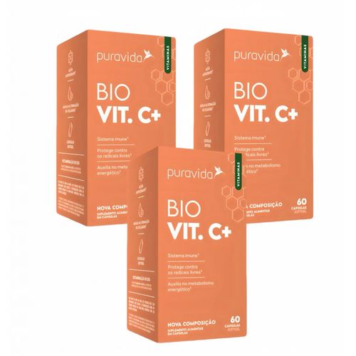 3x Bio Vit C+ Puravida - 60 Cápsulas - Vitamina C Sem Sabor