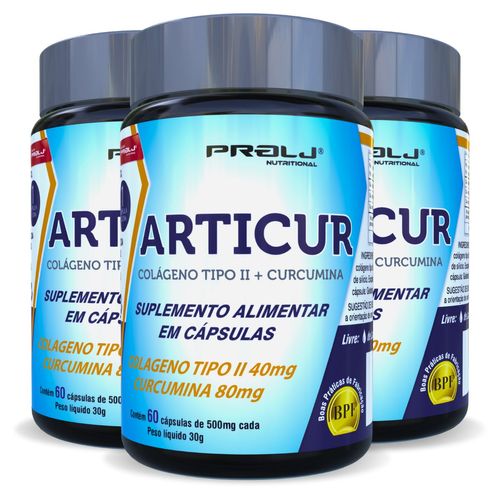 ARTICUR COLÁGENO TIPO 2 + CURCUMINA 120 CÁPSULAS PROLJ NUTRITIONAL KIT 3