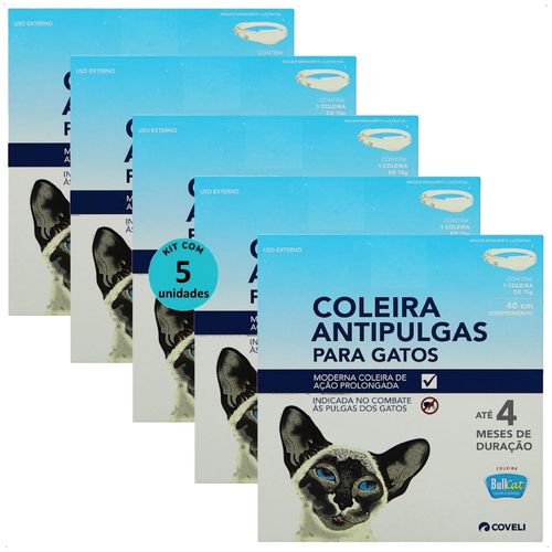 COLEIRA ANTIPULGAS BULLCAT PARA GATOS 40CM E 15G COVELI KIT COM 5