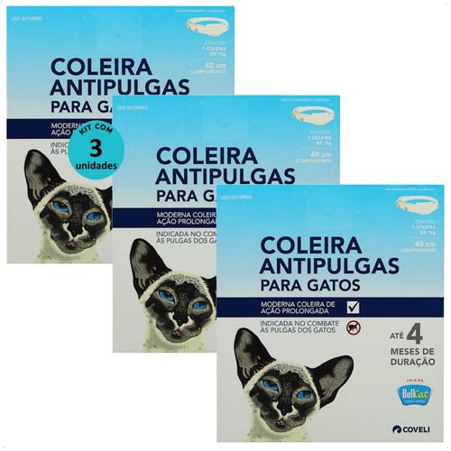 COLEIRA ANTIPULGAS BULLCAT PARA GATOS 40CM E 15G COVELI KIT COM 3 COLEIRA ANTIPULGAS BULLCAT PARA GATOS 40CM E 15G COVELI KIT COM 3