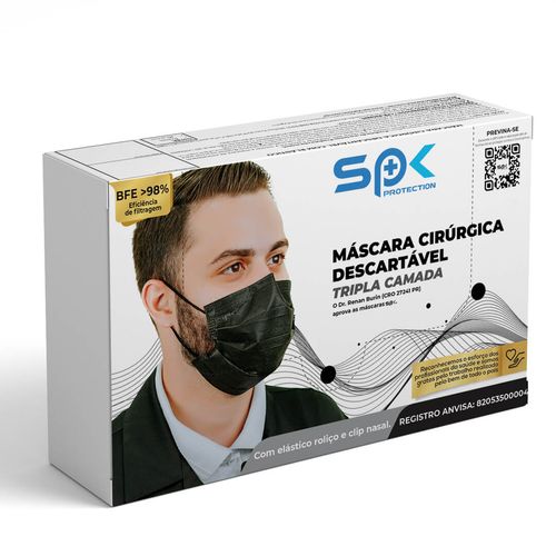 Máscara Cirúrgica Descartável Tripla Camada SPK - Preta - Caixa com 50 Máscaras Máscara Cirúrgica Descartável Tripla Camada SPK - Preta - Caixa com 50 Máscaras