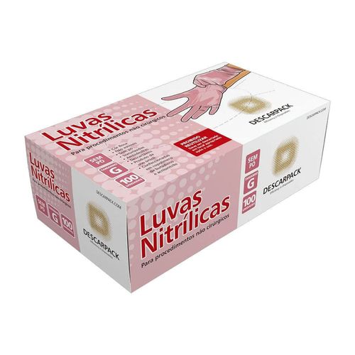 Luva Nitrílica Descartável Descarpack - Rosa - Tamanho G - 100 Unidades