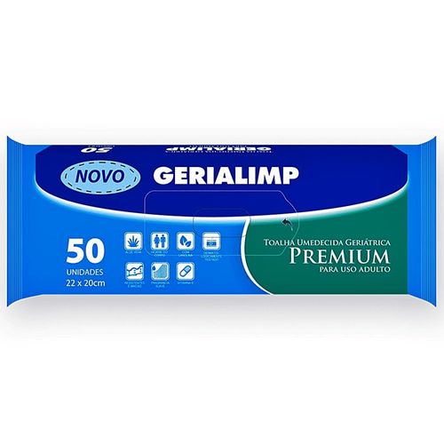 Toalha Umedecida Geriátrica Premium Gerialimp - Com 50 unidades
