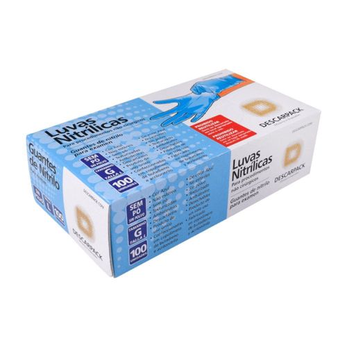 Luva Nitrílica Descartável Descarpack - Azul - Tamanho G - 100 Unidades