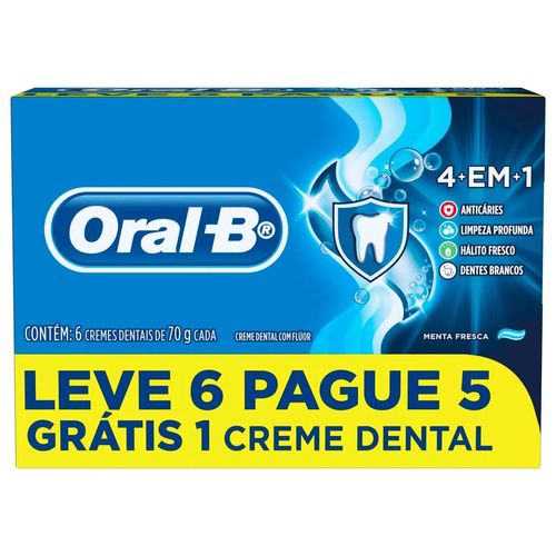 6x Pasta de Dentes Oral B - 4 em 1 - 70g - Menta Fresca