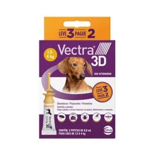 Vectra 3D Cão de 1,5 a 4kg - 3 pipetas de 0,8 ml Sim Vectra 3D Cão de 1,5 a 4kg - 3 pipetas de 0,8 ml Sim