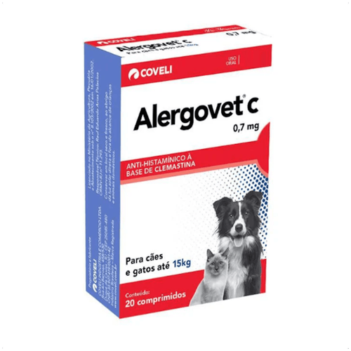 ALERGOVET C 0,7MG COM 20 COMPRIMIDOS COVELI PARA CÃES E GATOS ATÉ 15KG