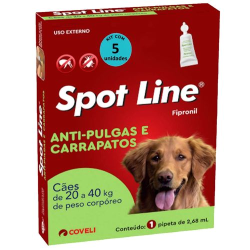 SPOT LINE ANTIPULGAS E CARRAPATOS 2,68ML PARA CÃES DE 20 A 40KG COVELI KIT COM 5 SPOT LINE ANTIPULGAS E CARRAPATOS 2,68ML PARA CÃES DE 20 A 40KG COVELI KIT COM 5