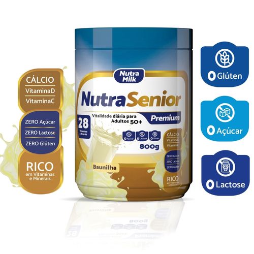 Nutra Senior 50+ Premium 800g - Zero Lactose e Zero Açúcar sabor Baunilha