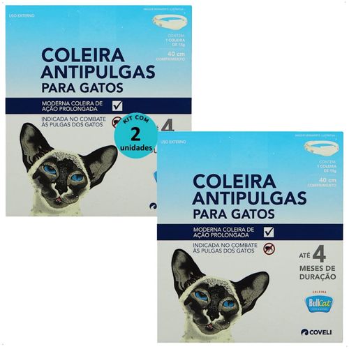 COLEIRA ANTIPULGAS BULLCAT PARA GATOS 40CM E 15G COVELI KIT COM 2 COLEIRA ANTIPULGAS BULLCAT PARA GATOS 40CM E 15G COVELI KIT COM 2