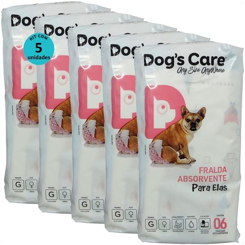 FRALDA HIGIÊNICA DESCARTÁVEL DOGS CARE G 6 UN PARA CÃES FÊMEAS KIT COM 5