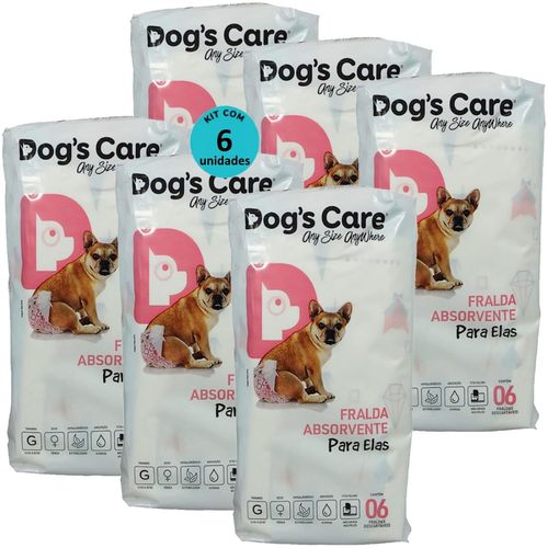 FRALDA HIGIÊNICA DESCARTÁVEL DOGS CARE G 6 UN PARA CÃES FÊMEAS KIT COM 6