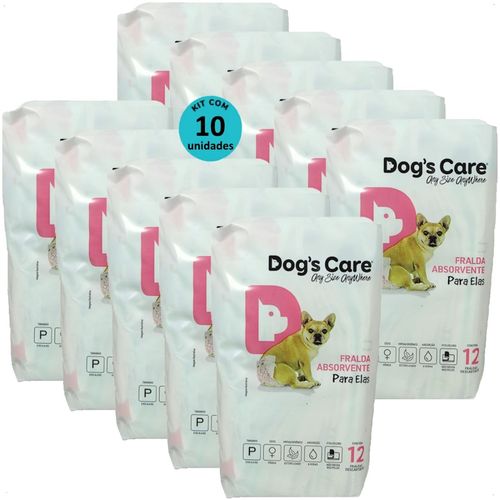 FRALDA HIGIÊNICA DESCARTÁVEL DOGS CARE P 12 UN PARA CÃES FÊMEAS KIT COM 10
