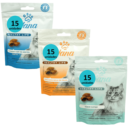 PETISCO SNACK HANA GATOS KIT COM 15 DENTAL + 15 HAIRBALL + 15 SENSATIONS PETISCO SNACK HANA GATOS KIT COM 15 DENTAL + 15 HAIRBALL + 15 SENSATIONS