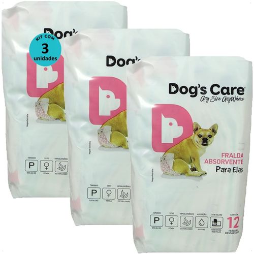 FRALDA HIGIÊNICA DESCARTÁVEL DOGS CARE P 12 UN PARA CÃES FÊMEAS KIT COM 3 FRALDA HIGIÊNICA DESCARTÁVEL DOGS CARE P 12 UN PARA CÃES FÊMEAS KIT COM 3