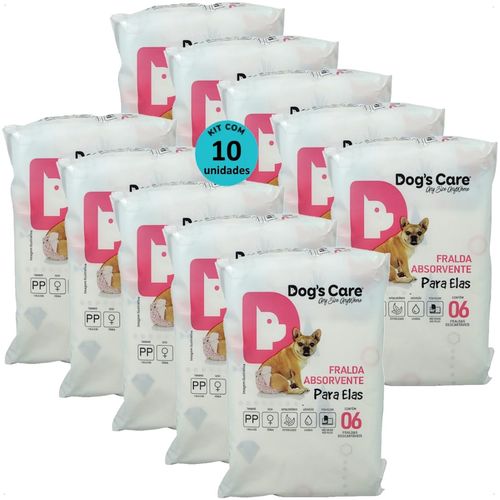 FRALDA HIGIÊNICA DESCARTÁVEL DOGS CARE PP 6 UN PARA CÃES FÊMEAS KIT COM 10