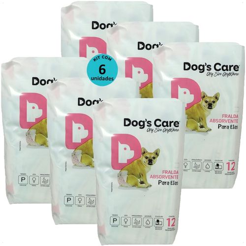 FRALDA HIGIÊNICA DESCARTÁVEL DOGS CARE P 12 UN PARA CÃES FÊMEAS KIT COM 6