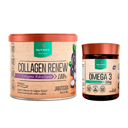 Kit  com 1 lata de Collagen Renew + 1 pote de Ômega3 300g/ 60 cápsulas