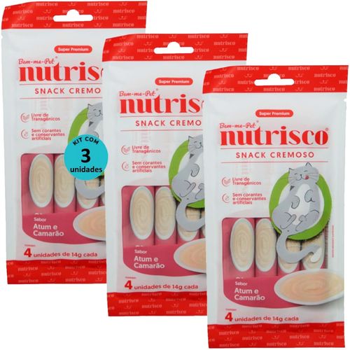 SNACK CREMOSO NUTRISCO GATOS 14G ATUM E CAMARÃO COM 4 UN - KIT COM 3