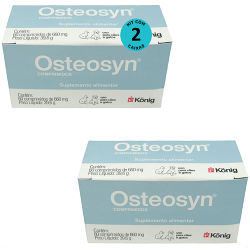 OSTEOSYN 660MG VITAMINAS CÃES E GATOS 60 COMPRIMIDOS KONIG KIT COM 2