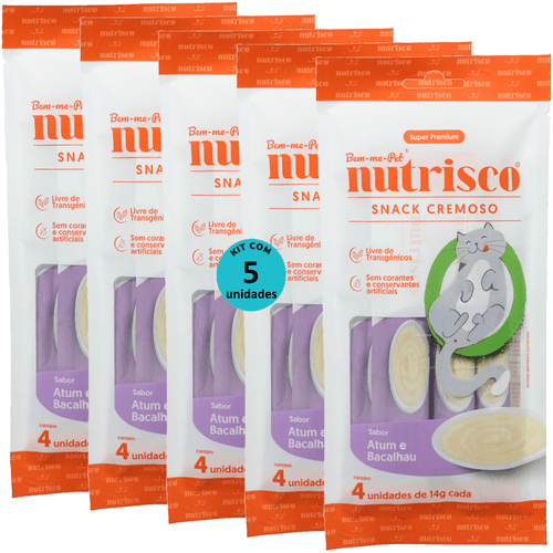 SNACK CREMOSO NUTRISCO GATOS 14G ATUM E BACALHAU COM 4 UN - KIT COM 5 SNACK CREMOSO NUTRISCO GATOS 14G ATUM E BACALHAU COM 4 UN - KIT COM 5