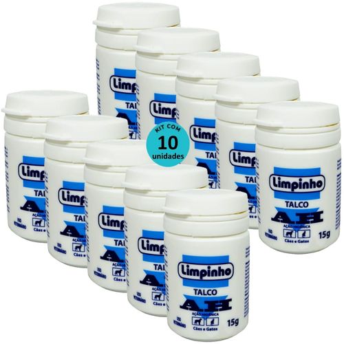 TALCO PÓ ANTISSÉPTICO AH 15G PARA CÃES E GATOS LIMPINHO KIT COM 10