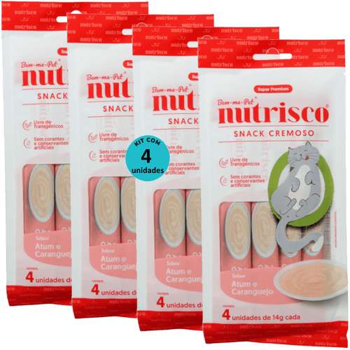 SNACK CREMOSO NUTRISCO GATOS 14G ATUM E CARANGUEJO COM 4 UN - KIT COM 4