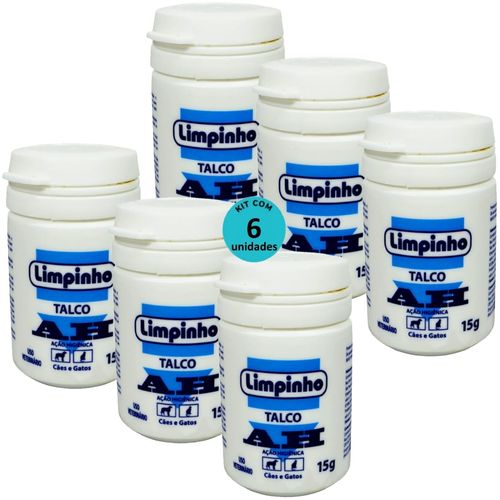TALCO PÓ ANTISSÉPTICO AH 15G PARA CÃES E GATOS LIMPINHO KIT COM 6 TALCO PÓ ANTISSÉPTICO AH 15G PARA CÃES E GATOS LIMPINHO KIT COM 6
