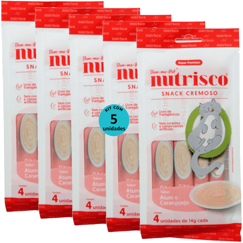 SNACK CREMOSO NUTRISCO GATOS 14G ATUM E CARANGUEJO COM 4 UN - KIT COM 5 SNACK CREMOSO NUTRISCO GATOS 14G ATUM E CARANGUEJO COM 4 UN - KIT COM 5
